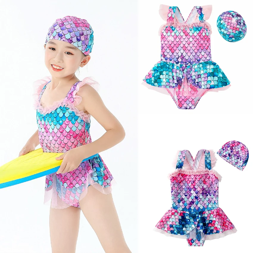 

New Baby Girls Swimsuit Family Matching Outfits Children's Swimwear Shining Silver Stamping Girls Bathing Suit Mermaid Beachwear