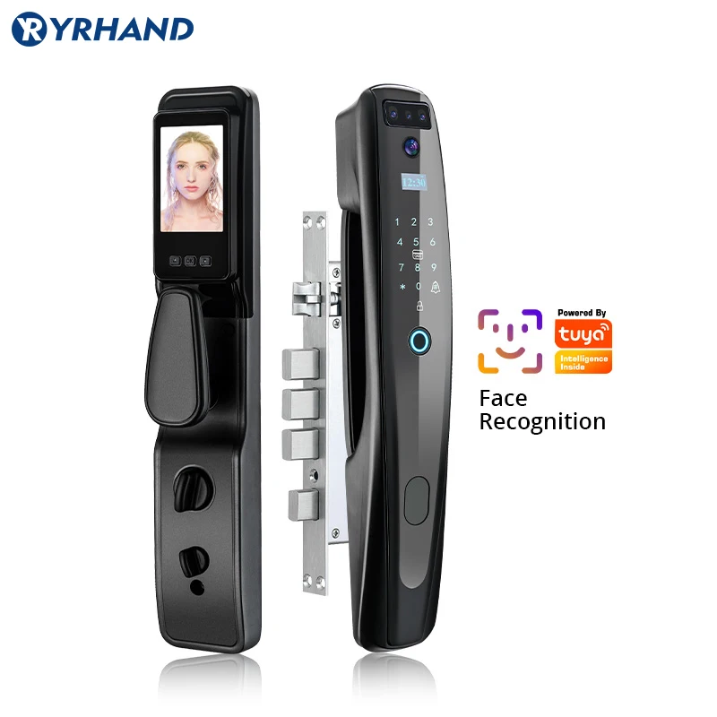 Дешево Умный дверной замок с распознаванием лица 3DFace, сканер отпечатков пальцев, цифровой Wi-Fi замок, подключенная камера, монитор, камера безопасно...