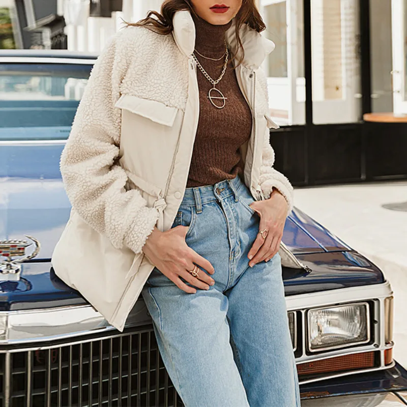 Ladies Fashion Parka Coat Warm Stand-up Collar Waist Long Sleeve Women Coat High Street Down Jacket 2021 New Autumn and Winter