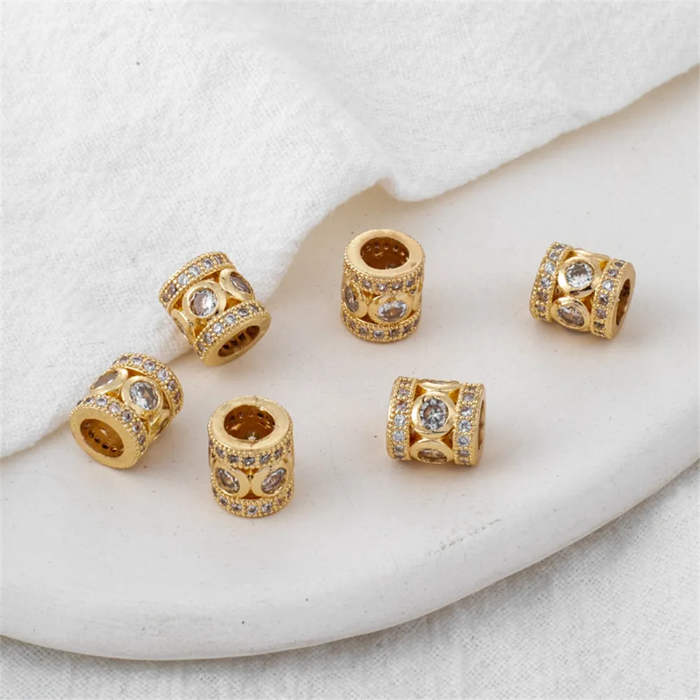 

1pcs 14k gold-covered accessories Zircon Lulutong 9mm cylindrical large hole transfer diy jewelry accessories