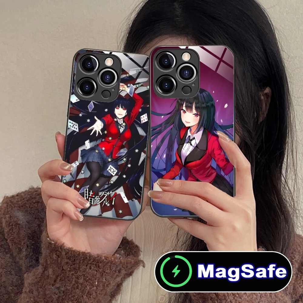 Kakegurui Yumeko Mobile Cell Phone Case for iPhone 16 15 14 13 12 11 Pro Max Plus Mini MagSafe Wireless Charging Glass Cover