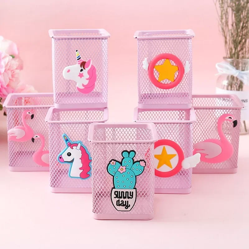 

Cute Unicorn Pink Metal Hollow Pen Holder Home Office Organizer Sundries Pencil Stand Holders Student Stationery Container Desk