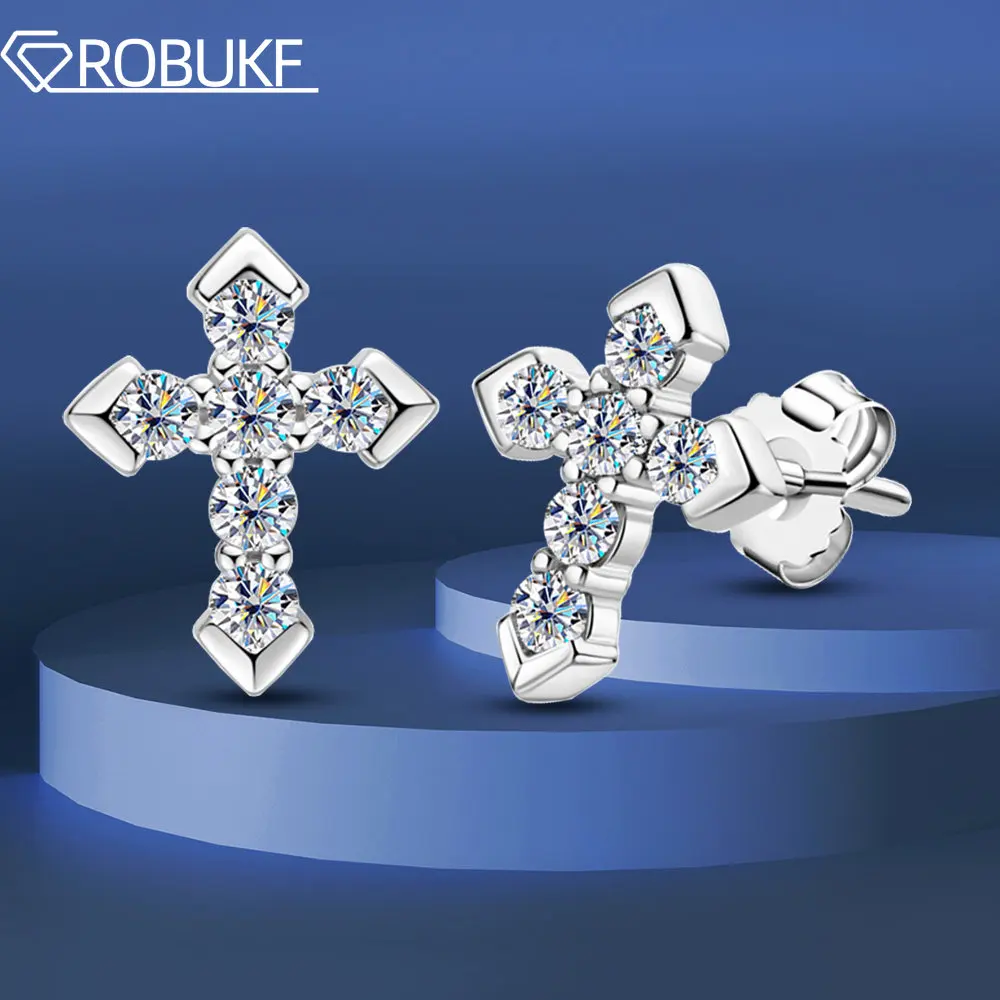 

925 Sterling Silver Moissanite Diamond 0.54ct Round Cut D Color Moissanite Cross Stud Earring Jewelry For Women Men Birthday