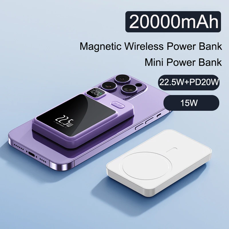 

Mini Power Bank 20000mAh Magnetic Qi Wireless Power Bank For iPhone 14 13 12 11 Pro Xiaomi Huawei Portable External Battery Pack