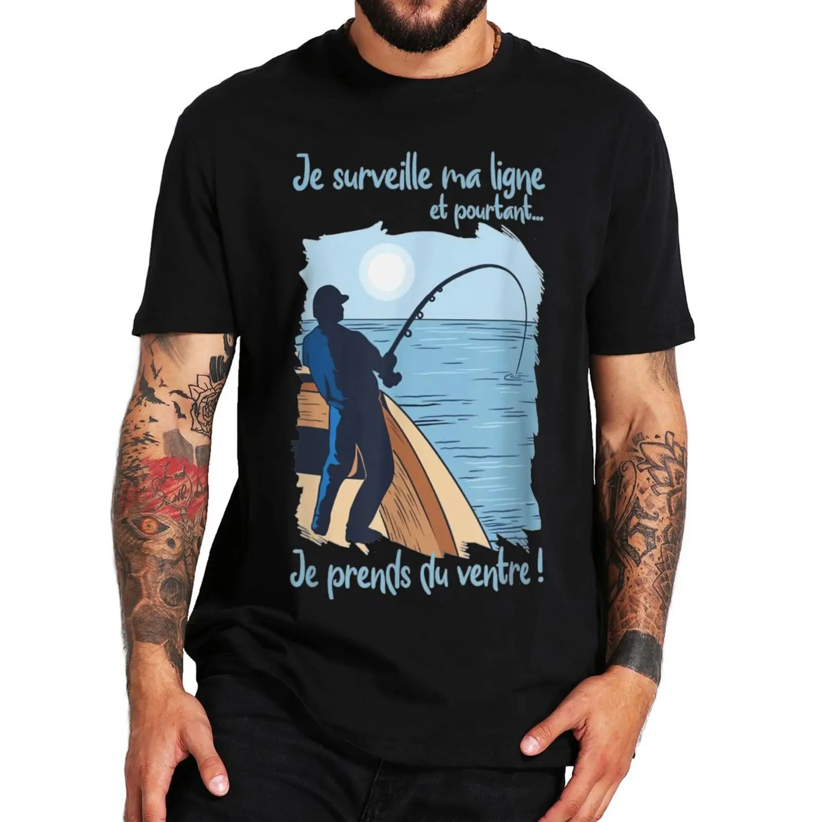 

Je Surveille Ma Ligne T-shirt Humor Fisherman Line Fishing Lovers Vintage Men Clothing 100% Cotton Premium Soft Basic T Shirt