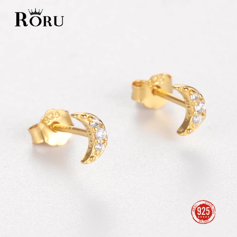 

RORU Pure S925 Minimalist Tiny Cz Stacking Stack Stud Earrings Women Girl Delicate Multi Piercing Cute Lovely Party Jewelry