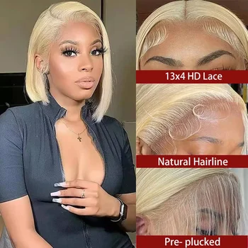 Pre-plucked with Baby Hair 13x4 Lace Front Human Hair Transparent Colored Bob Wig 1