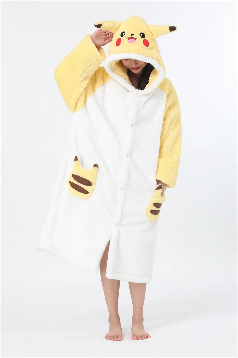 Women Flannel Hooded Nightdress Loose Size Skirt Sleepwear Lady Full-Sleeve Sweet Cartoon Nightwear Winter Fashion Clothes