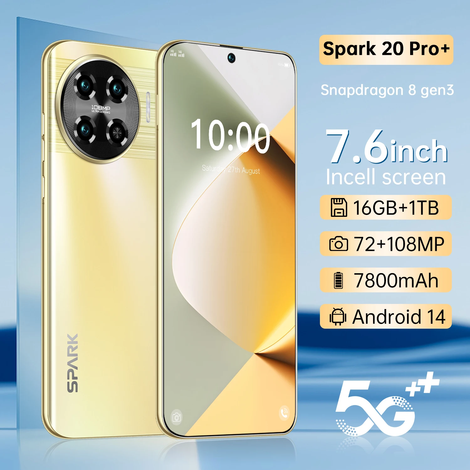 2024 НОВЫЙ смартфон Spark 20 pro+ 7 6-дюймовый 16G + 1T 72MP 108MP Android-мобильные телефоны