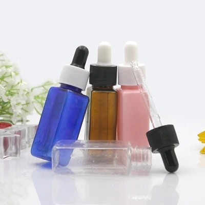 

30ml Square e PET Plastic Dropper Bottle 1oz Amber Green White Dropper Containers for Essential Oil Use