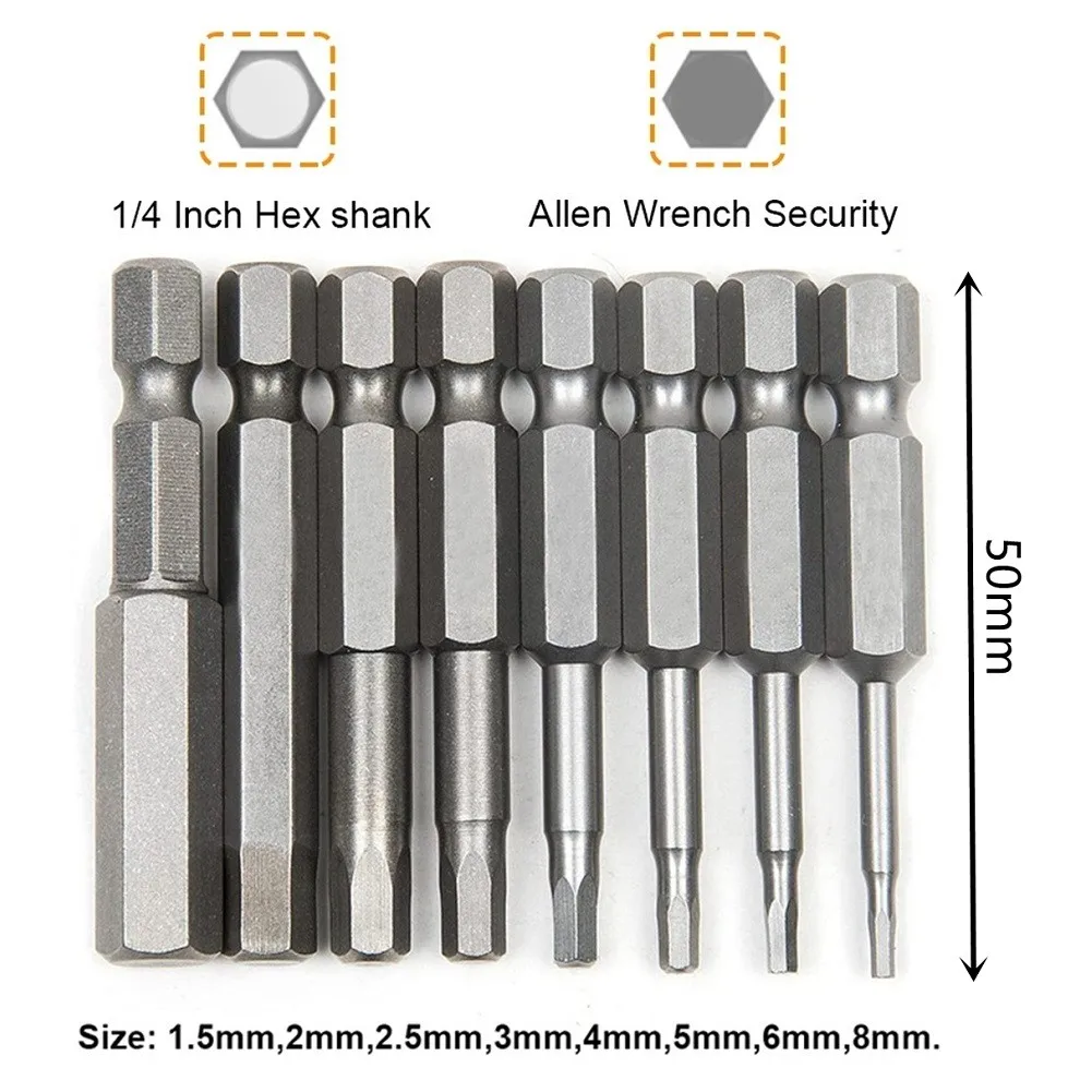 

8pcs Hex Head Bits Drill Bit Set Hex Head Wrench Screwdriver Socket 1/4in Shank Metric 50mm