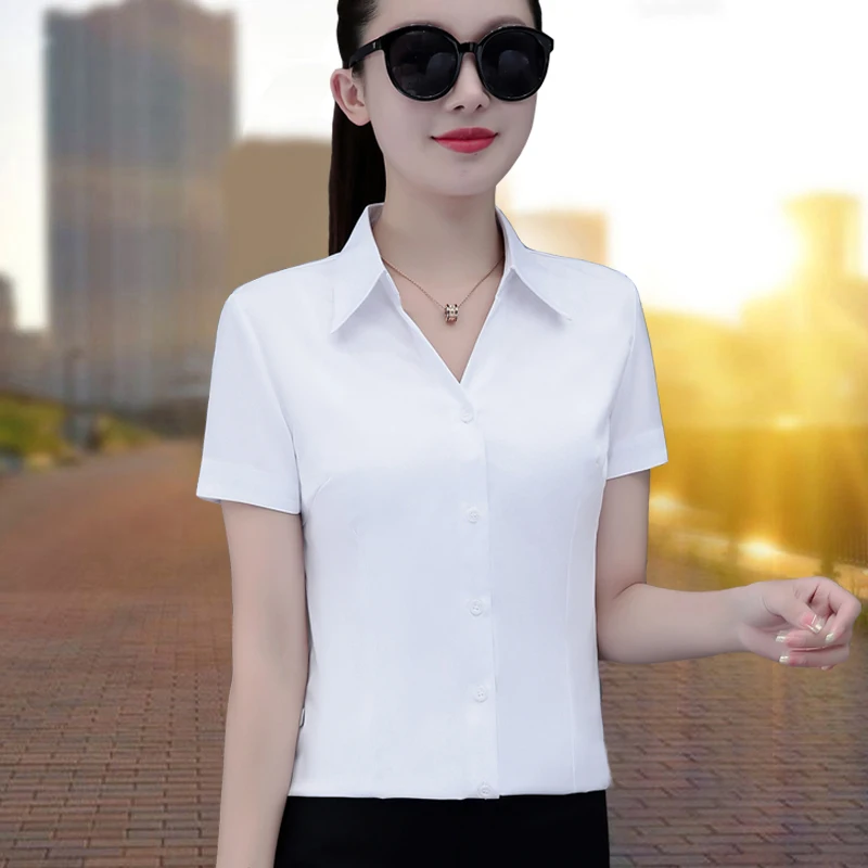 Рубашки с короткими рукавами женские рубашки v-образным вырезом новинка 2024