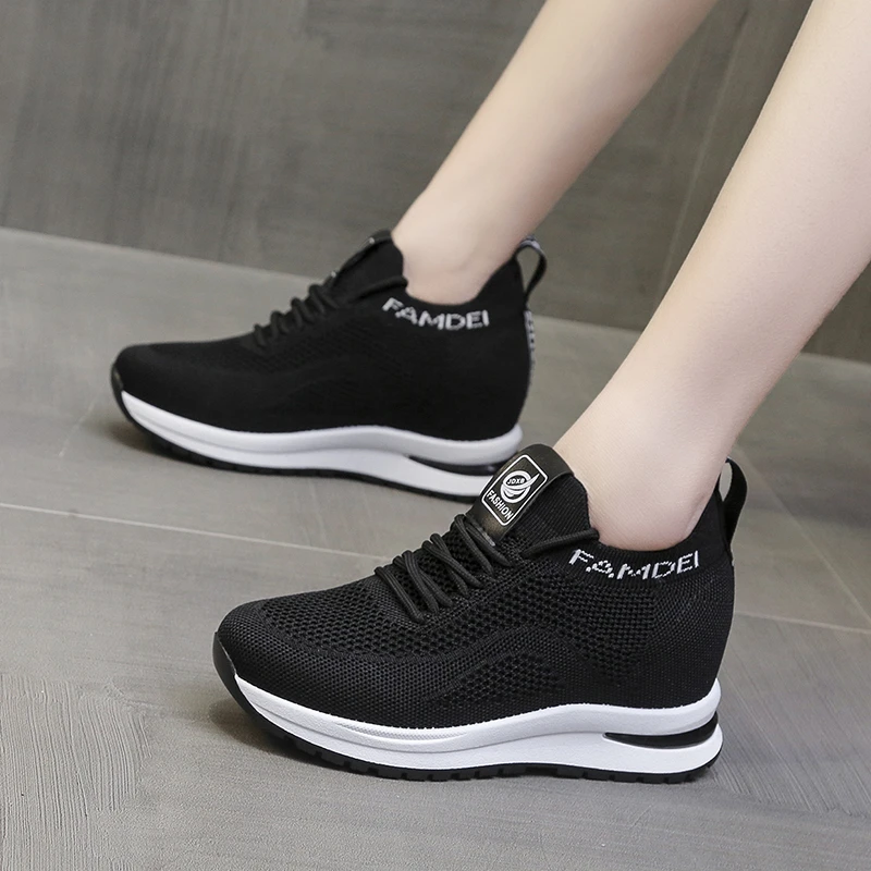 

2023 Women's Sports Shoes Autumn New Lace-up Casual Thick-soled Vulcanized Shoes Mesh Breathable Wedge Outdoor Walking Shoes