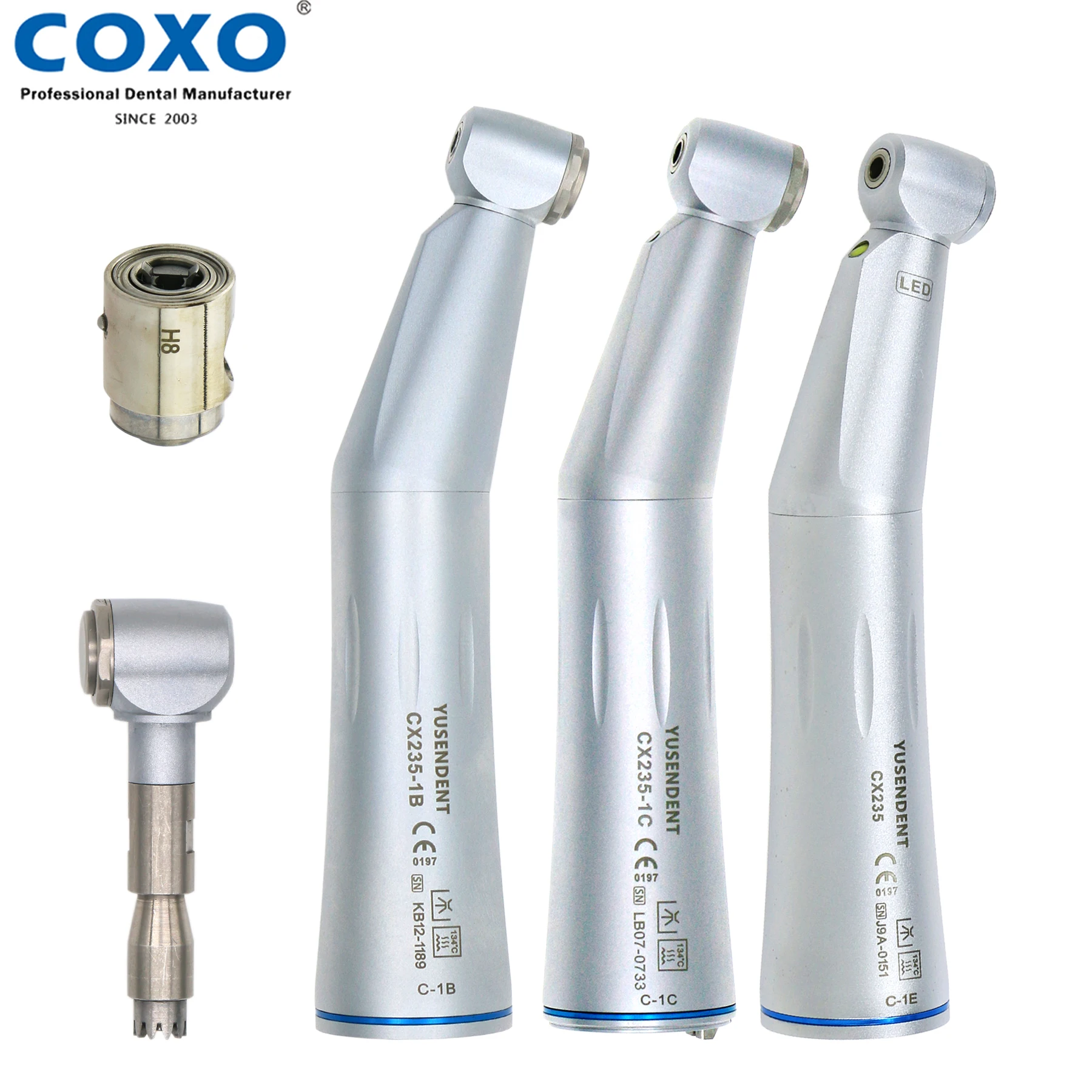 

COXO 1:1 Dental Low Speed Fiber Optic Handpiece LED E Generator Contra Angle Handpiece Internal Water Spray E Type Fit NSK KAVO