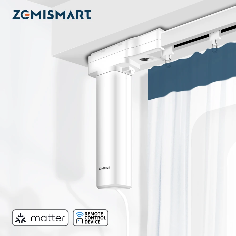 Zemismart-cortina motorizada inteligente Matter Over Thread, con soporte de pista de empalme, Control remoto por aplicación, Control por voz Alexa