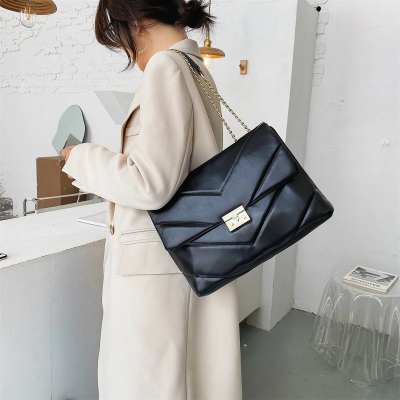 

Large Capacity Big PU Leather Crossbody Bags For Women 2021 Winter Trend Hand Bag Womens Branded Chian Shoulder Handbags