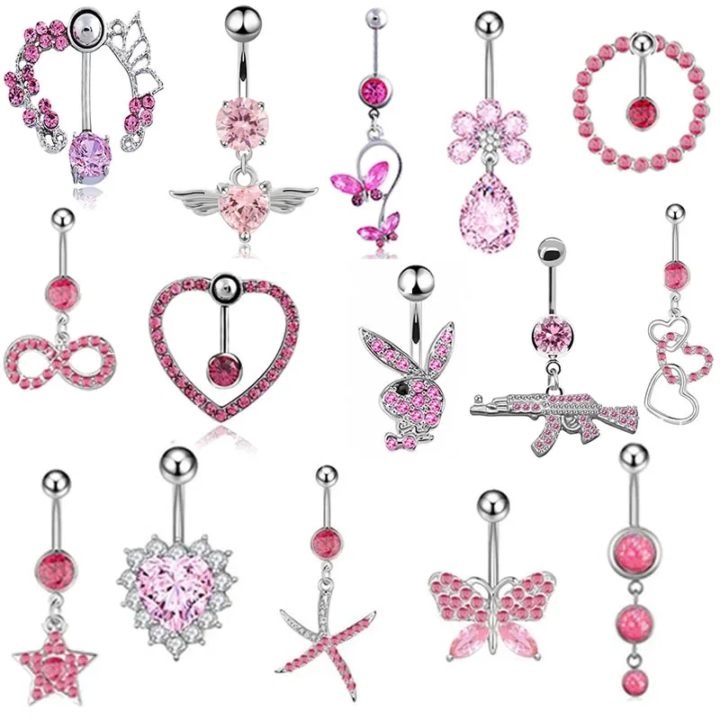 

1Pcs 14G Stainless Steel Butterfly Navel Belly Button Rings Women Fashion Belly Button Ring Piercing Body Piercings Jewelry Pink