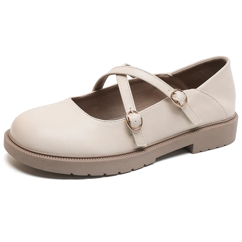 

Round Toe Apricot Small Leather Shoes Women's Japanese Jk Uniform Single Shoes Women's Flat British Mary Jane Women's Shoes