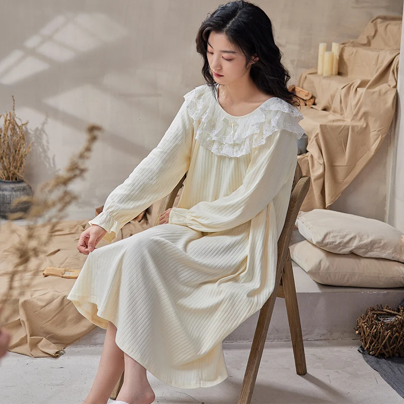 Женская Хлопковая пижама средней длины Чистая Принцесса дворцовая одежда