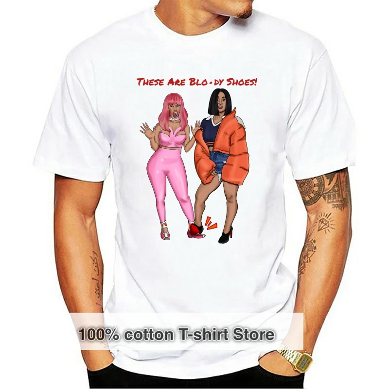 

Футболка Cardi B Nicki Minaj, Мужская забавная футболка из 100% хлопка, летняя футболка в стиле Харадзюку 2019, женская футболка с коротким рукавом, пода...