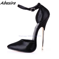 pointy toe black sandals supper high heel ankle buckle women stilettos high heel sandals solid summer shoes for women sexy pumps