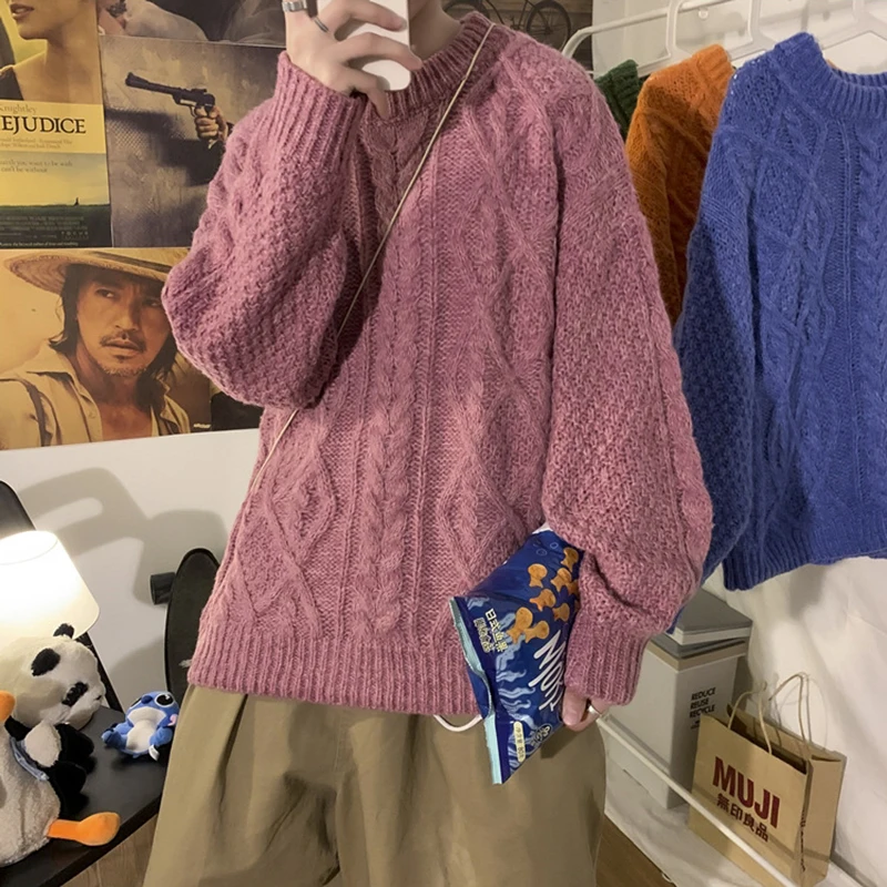 Men Sweaters 2021 Autumn Winter Warm Fashion Mens Pullovers Fit Knitted Casual Loose Korean Trendy Streetwear Male Solid Sweater