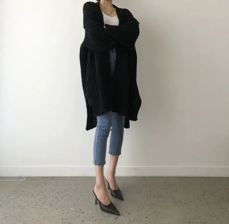 Осень-зима женский однотонный вязаный длинный кардиган модный теплый свитер с