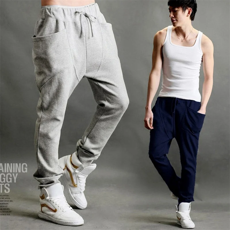 Men's Jogging Wweatpants Running Men's Sports Clothes Breathable Trousers Solid Color Men's Clothing Stitching Large Pocket