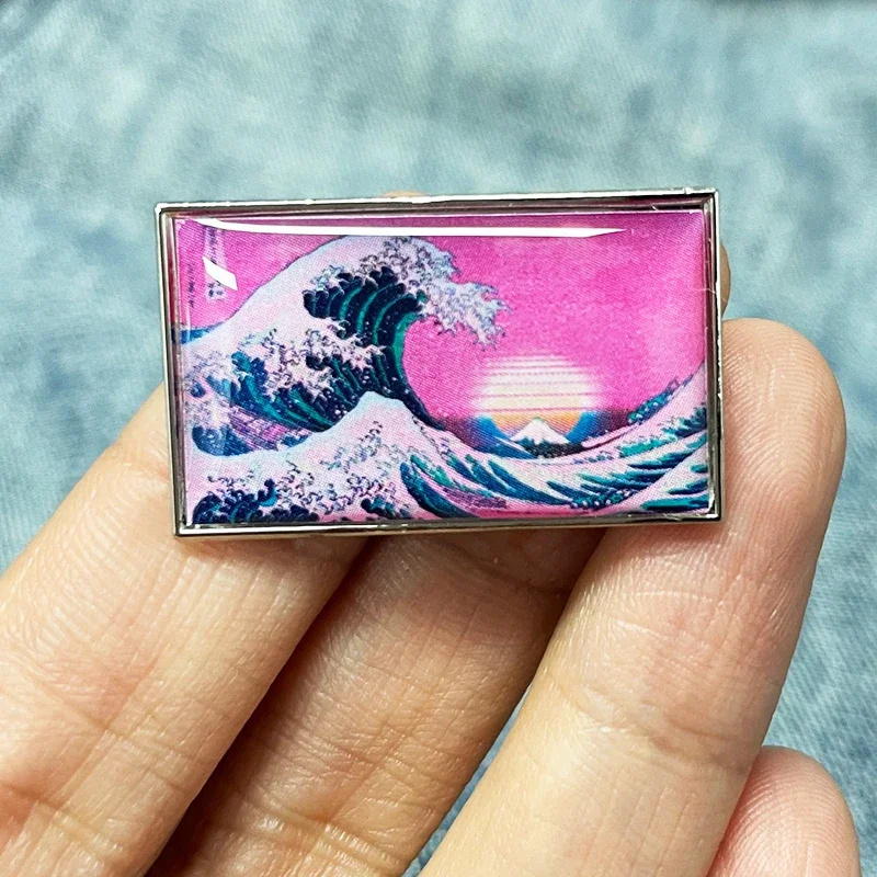 Фото Эстетика Vaporwave большая волна от Kanagawa отворот булавка Synthwave закат ретроволна значок ювелирные изделия №1
