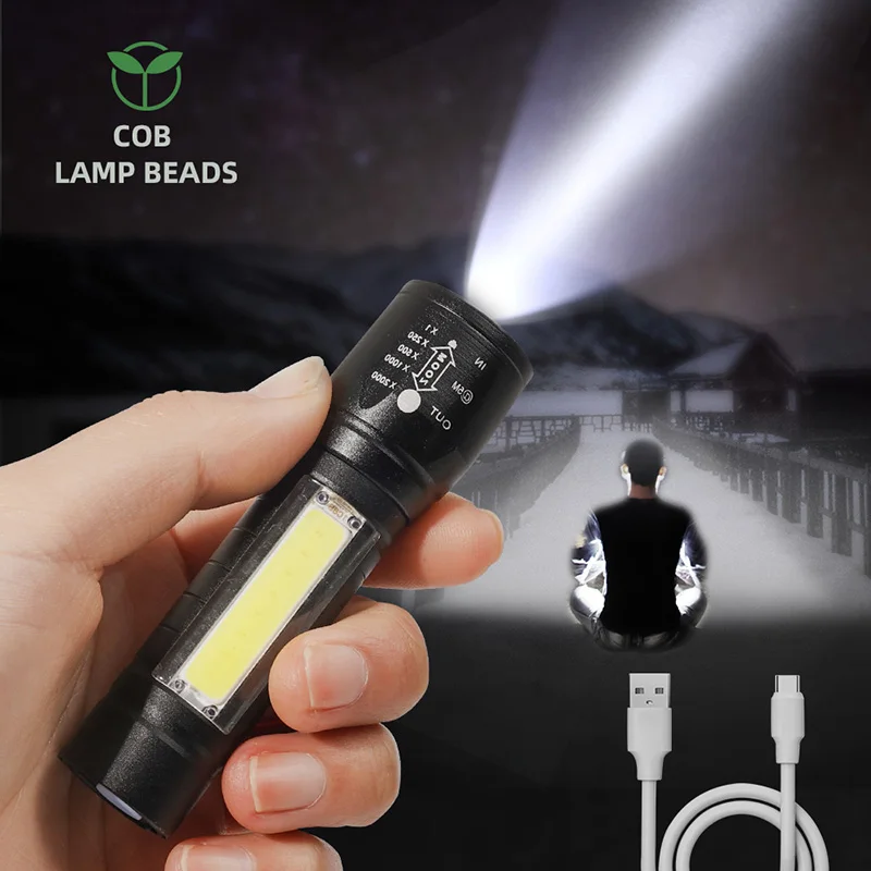 

Portable Zoom LED Flashlight Ultra Bright T6 Flash Light Waterproof tactiacl Torch 4 Lighting Modes Camping Walking Flashlight