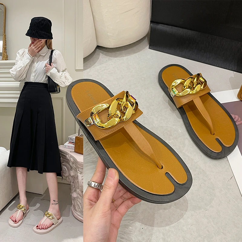 

Women's Flip Flops Summer Metal Decoration Pinch Toe PVC Comfortable Women's Slippers Beach Shoes Slides for Women 2022 New