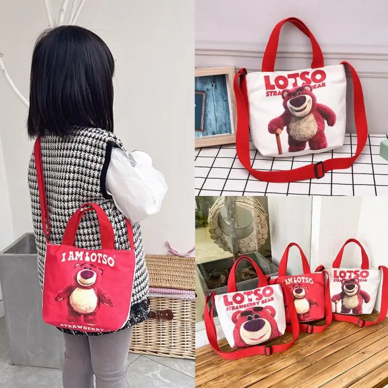 

Сумки через плечо Disney Lotso из аниме, милые холщовые сумки через плечо, мини-кошелек, детская многофункциональная сумка