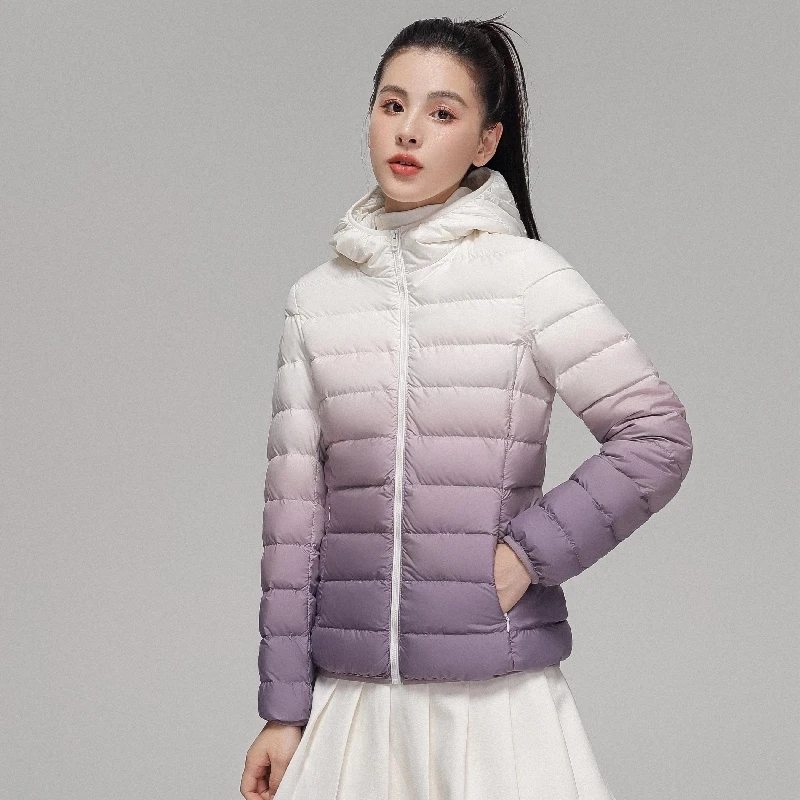2022 New Autumn/Winter Female Fashion Gradient Slin Fit Short Stand Collar Keep Warm Coats Women Ultra Lightweight Down Jackets enlarge
