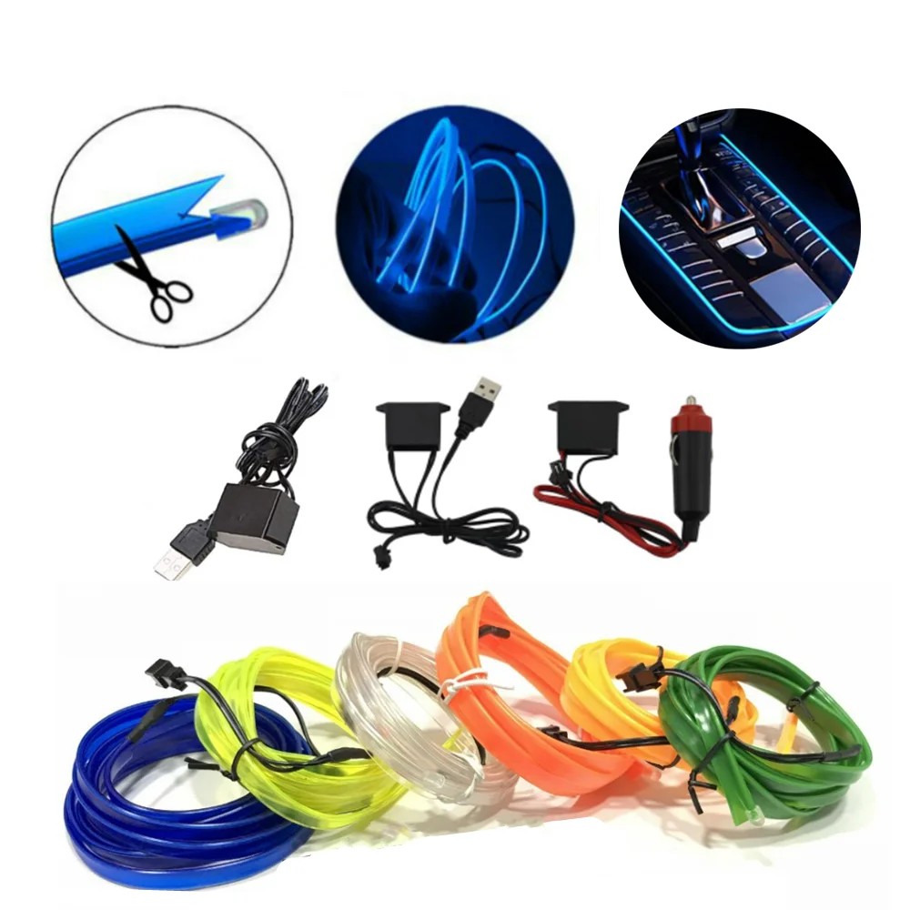 

Автомобильная неоновая лента El Wire для салона, 1 м/2 м/3 м/5 м