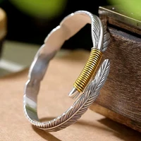 925 sterling silver female classic bangle excellent exquisite feather circle bangle for women girl fashion jewelry bracelets