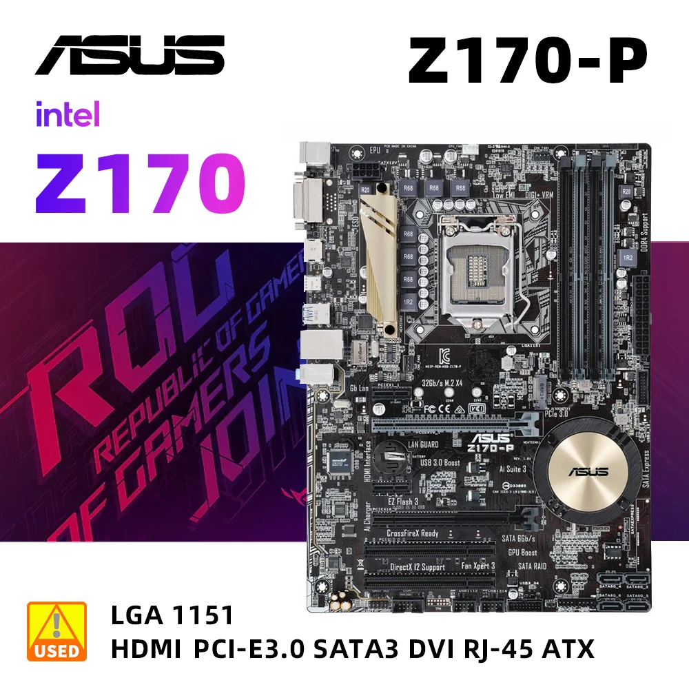 

LGA 1151 Mtherboard kit ASUS Z170-P + I3 6100 cpu Intel Z170 Mtherboard set 4 × DDR3 64 Гб PCI-E 3,0 M.2 4 ×SATA III USB3.1 ATX