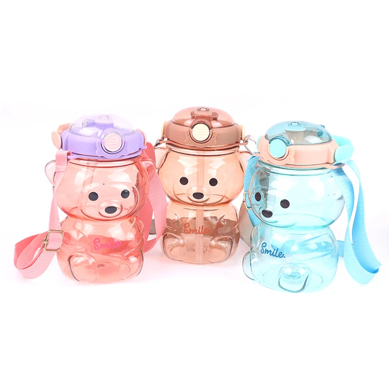 

1000ml Large Capacity Cartoon Bear Plastic Sippy Cup Portable Water Cup Sport Drinking Mug With Straw For Outdoor Travel