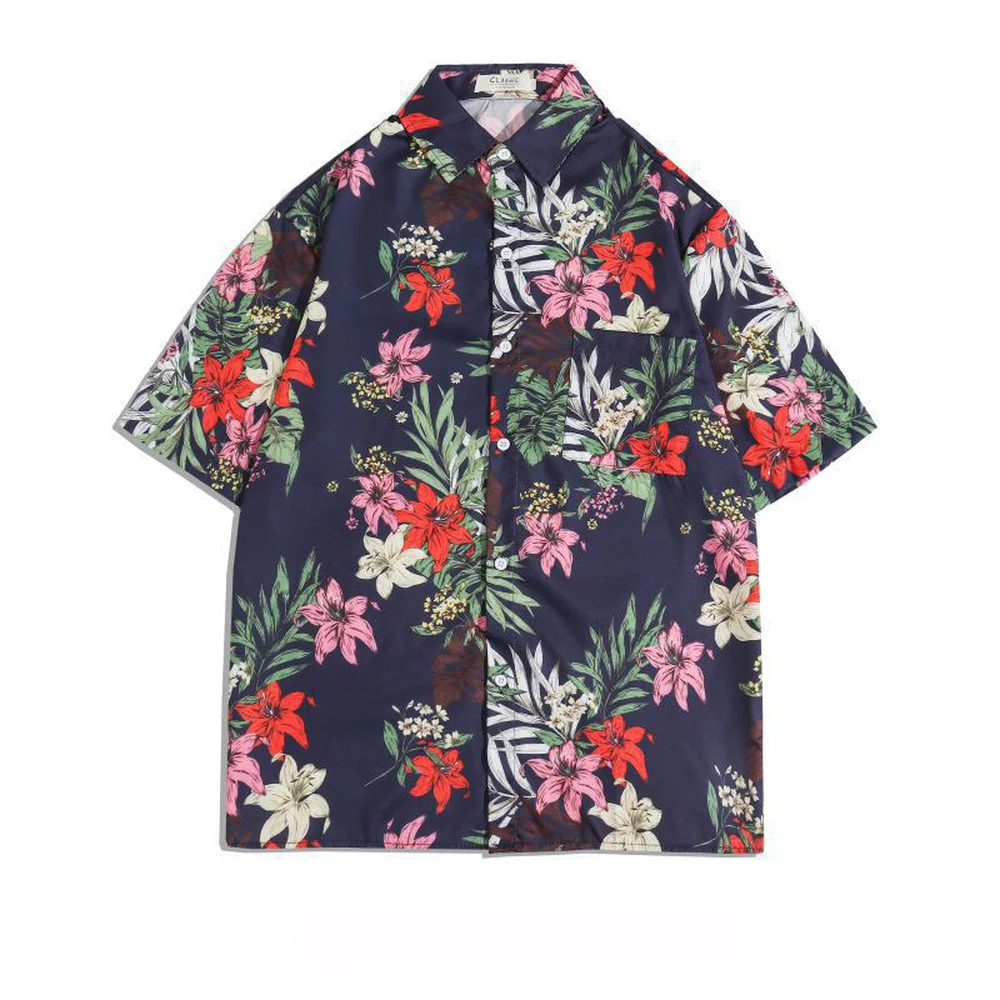 ERIDANUS Summer Floral Short-sleeved Shirt Retro ALOHA Hawaii Shirt for Men Women Same Style Printing Wild Beach Shirt MCS194
