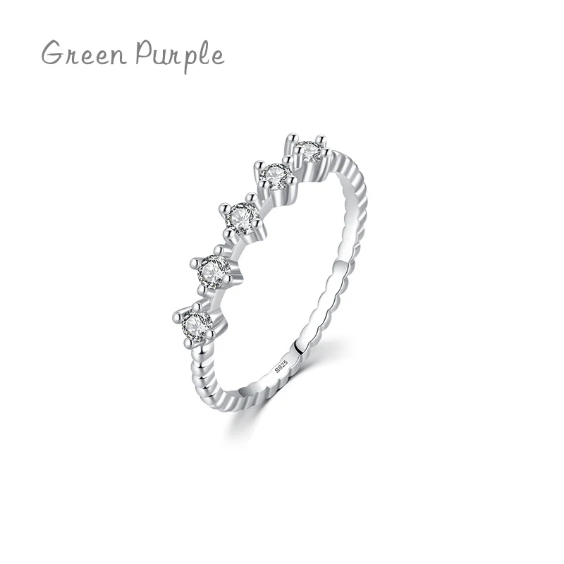 

Green Purple Shiny Zircon Ring 925 Sterling Silver Stackable Rings Vintage Fine Jewelry For Women Gift Simple Trend Style J1322
