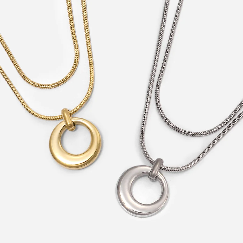 

Minar Personality Hollow Circle Coin Pendant Necklace for Women Gold Silver Color Stainless Steel Snake Chain Necklaces Jewelry