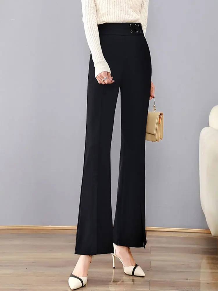 

Elegant White Flare Pants For Women 2022 New High Waist Office Lady Black Suit Pants Casual Split Straight Pants Trousers Womens