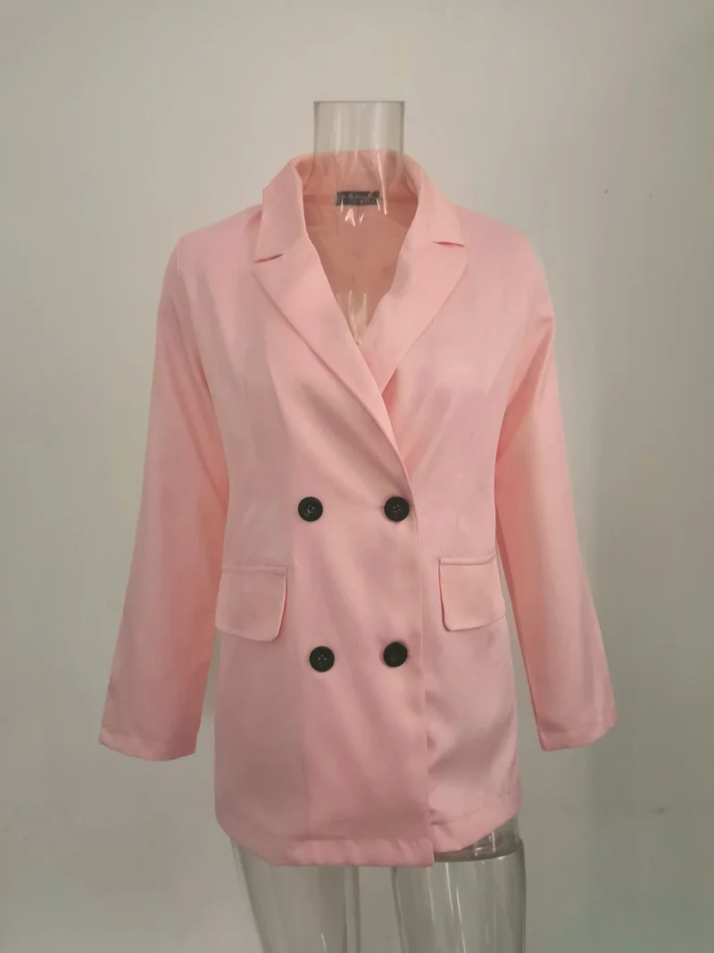 Fashion Solid Colors Blazer Women Double Breasted Casual Office Blazer Plus Size Elegant Chic Simple Work Wear Jacket All-Match