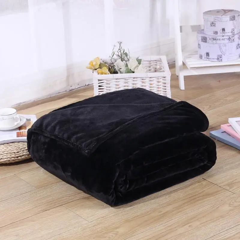 

28 Soft Solid Black Color Coral Fleece Blanket Warm Sofa Cover Twin Queen Size Fluffy Flannel Mink Throw Plaid Plane Blankets