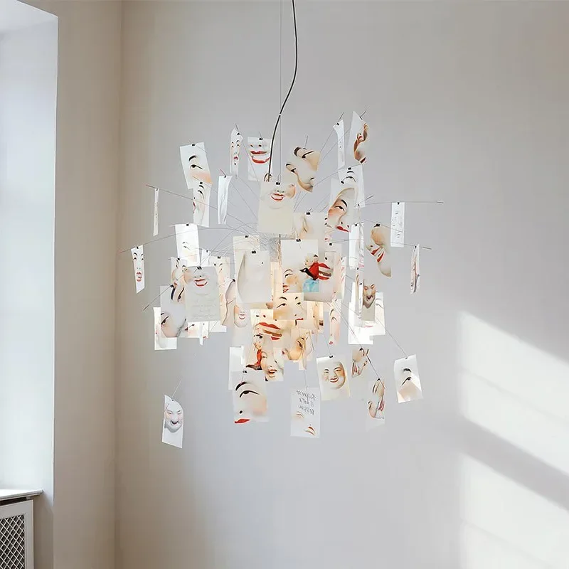 Фото French Style Zettel Paper Chandelier Art Exhibition Hall Dining Room Living Room Bedroom DIY Designer Album Pendant LED Lighting №3