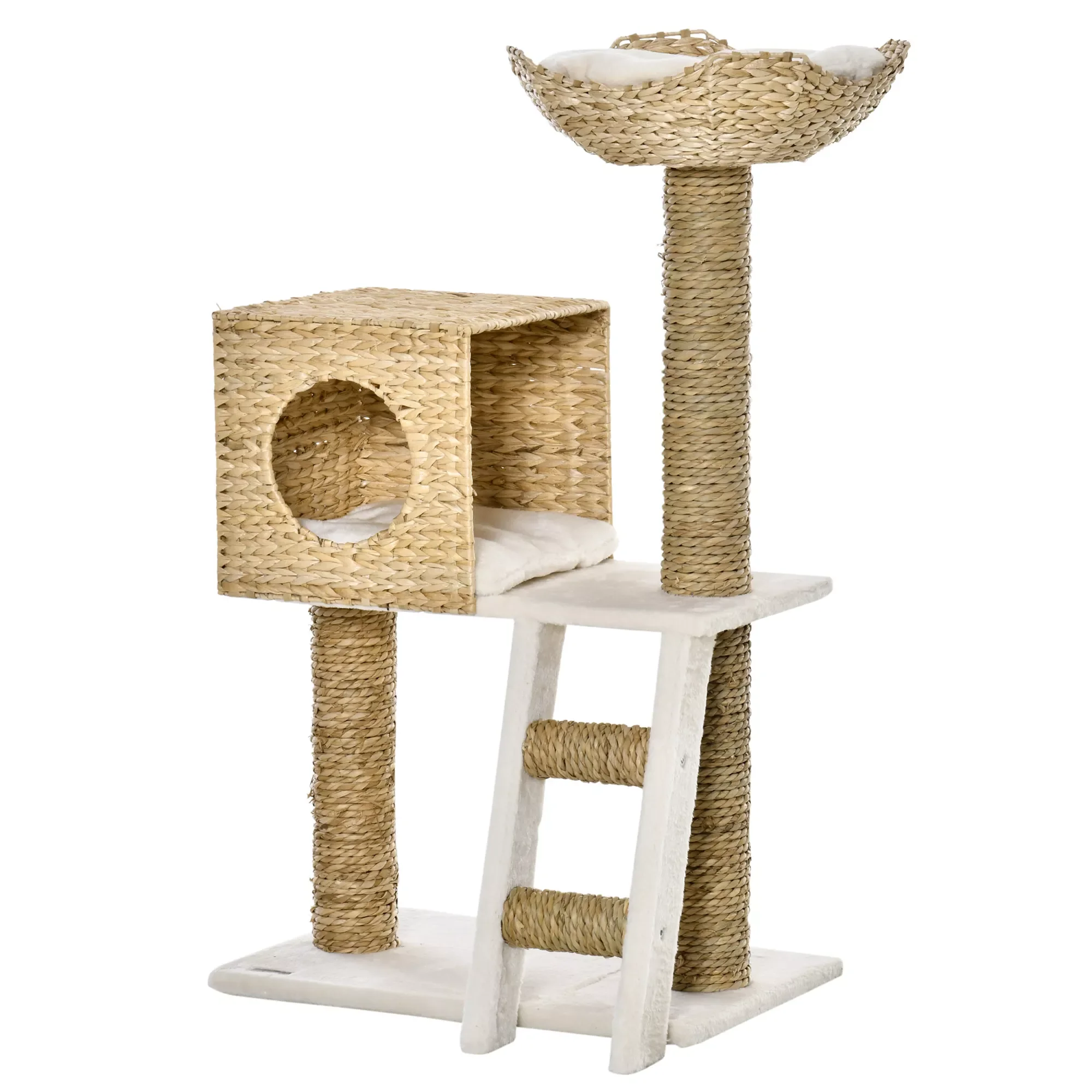 

scratcher tree height 100,5 cm tower with top bed and Totora Cave 2 cushions 2 posts ladder 57x37x100,5 cm