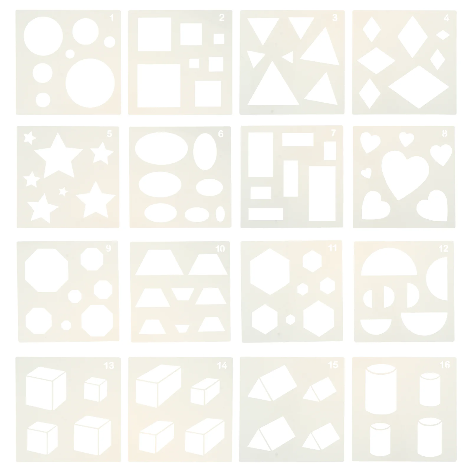 

16 шт. геометрический трафарет, школьный пластиковый трафарет начальной формы для рисования