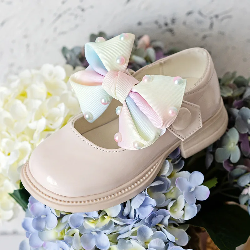 

2023 Autumn New Girls' Bowknot Leather Shoes Fashion Wedding Dress Princess Shoes Children's English Style Soft Sole Single Shoe