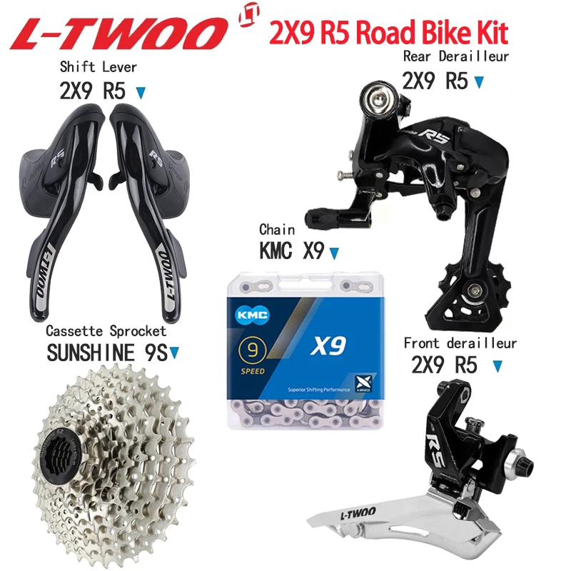 

LTWOO R5 2X9 Speed Shifter Kits Road Bike Front Rear Derailleur KMC X9 Chain Sunshine 11-25T/28T/32T Cassette Bicycle Parts