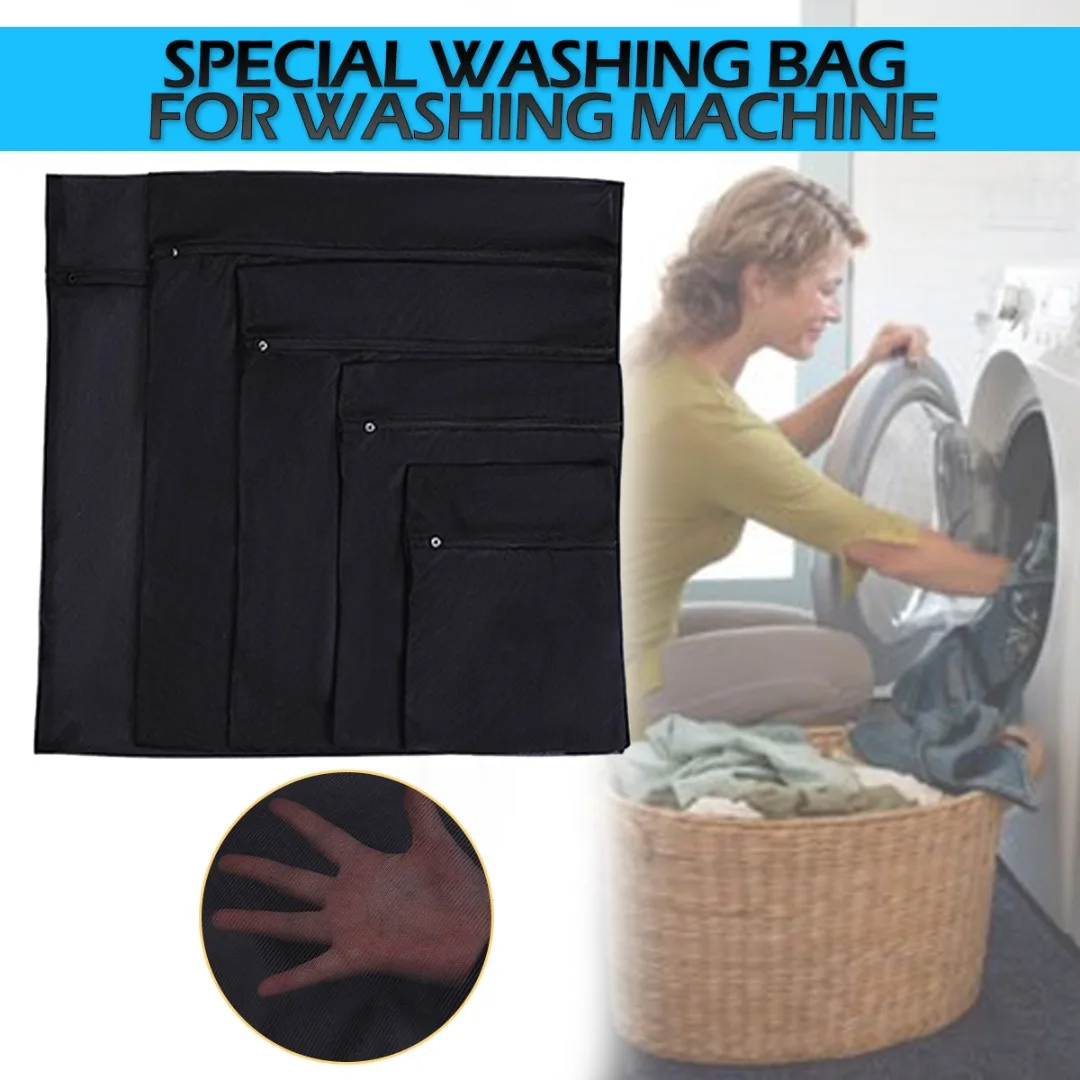 1pc Black Laundry Wash Mesh Bag Portable Clothing Care Foldable Protection Washing Nets Storage Bags