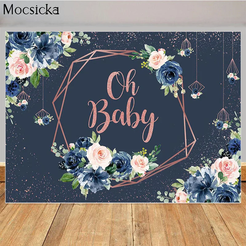 

Голубой акварельный цветочный фон для мальчика Oh Baby Shower вечерние ринка Декорации Фотография фон торт стол фото стенд реквизит